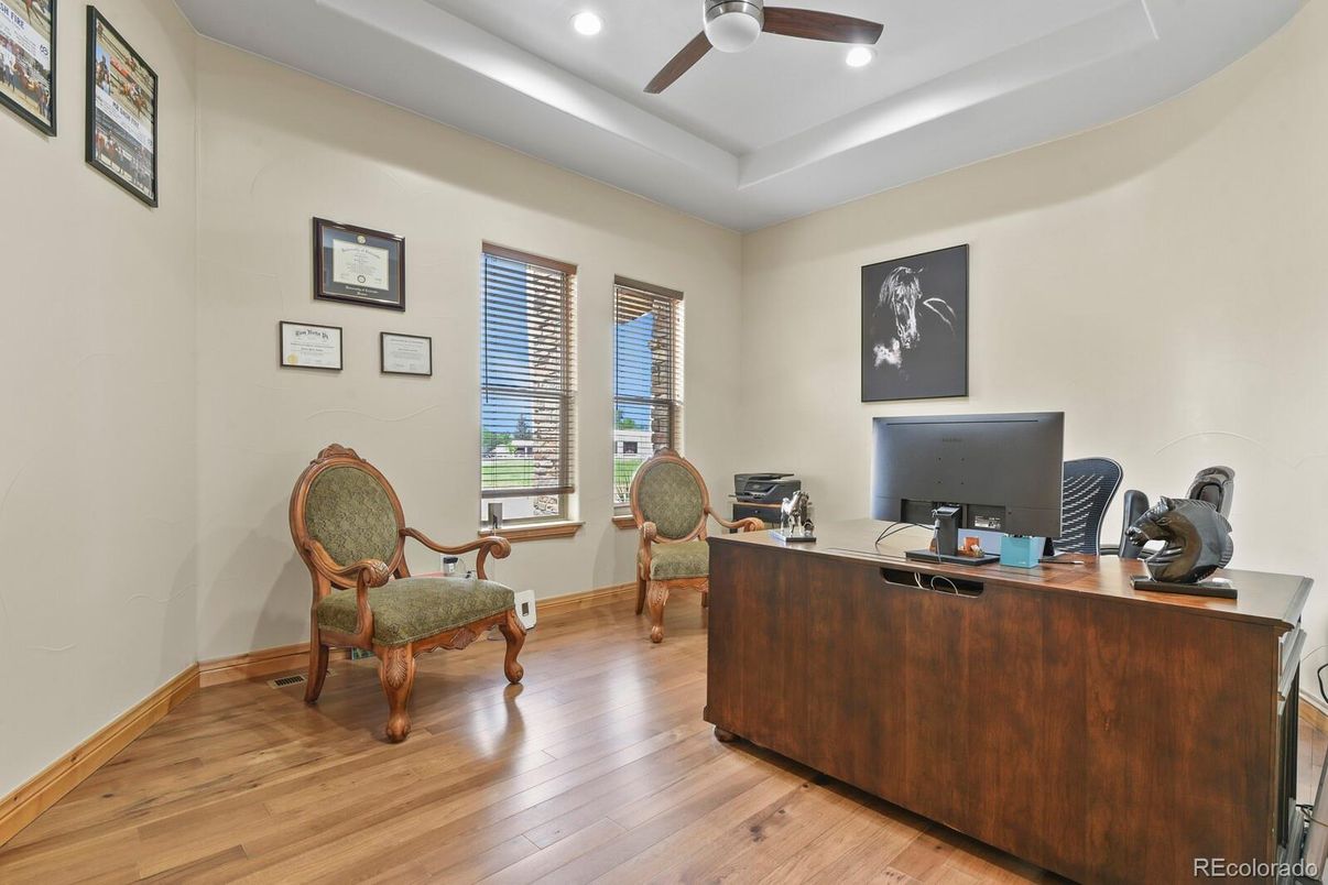 Home Office, Interior, Recessed Lighting, Wood Texture Flooring