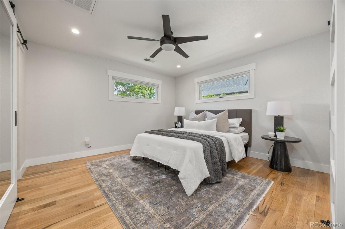 Bedroom, Interior, Recessed Lighting, Wood Texture Flooring