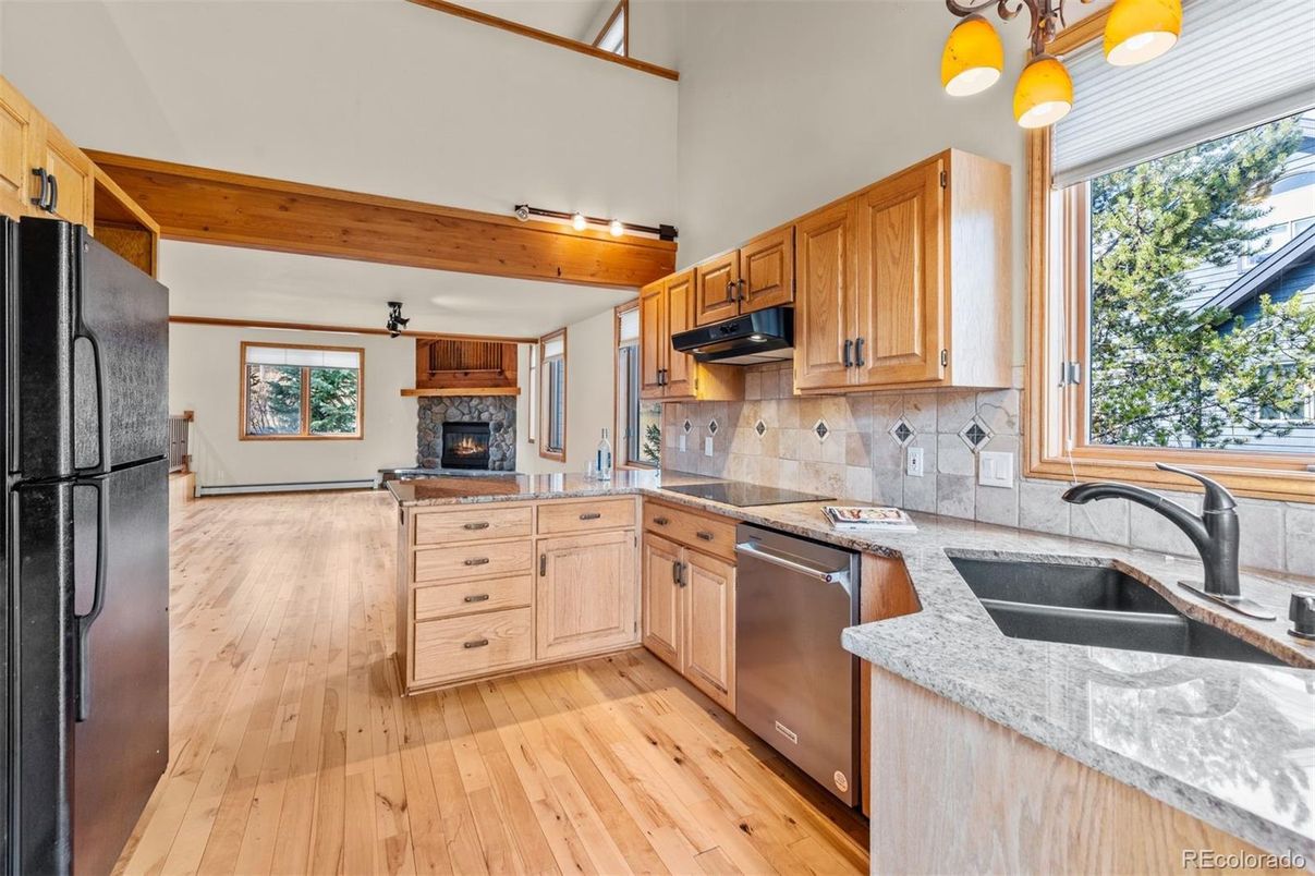 Fireplace, Interior, Kitchen, Wood Texture Flooring