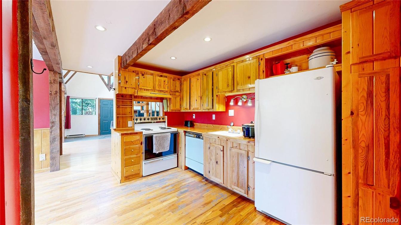 Interior, Kitchen, Recessed Lighting, Wooden Beams, Wood Texture Flooring