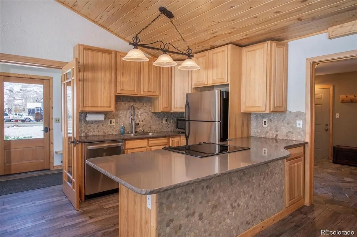 Interior, Kitchen, Pendant Lights, Wooden Ceilings, Wood Texture Flooring