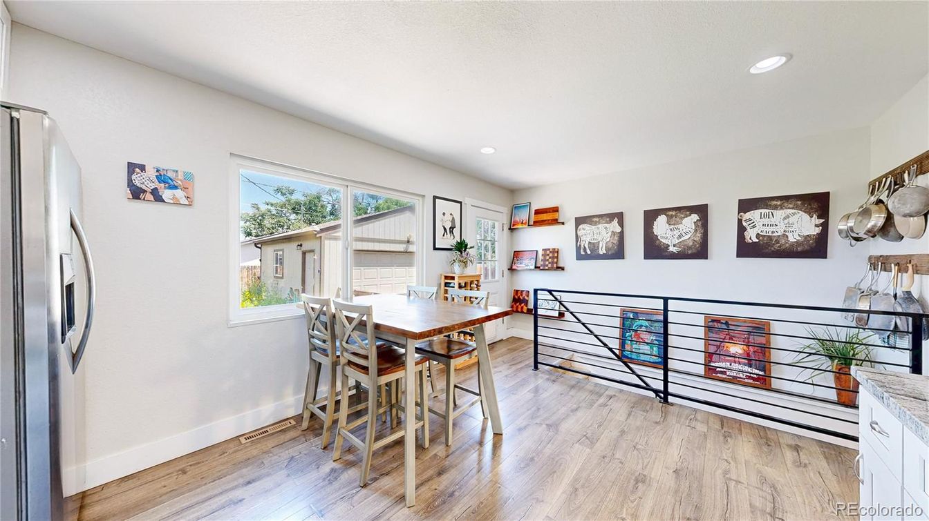 Dining room, Interior, Recessed Lighting, Wood Texture Flooring