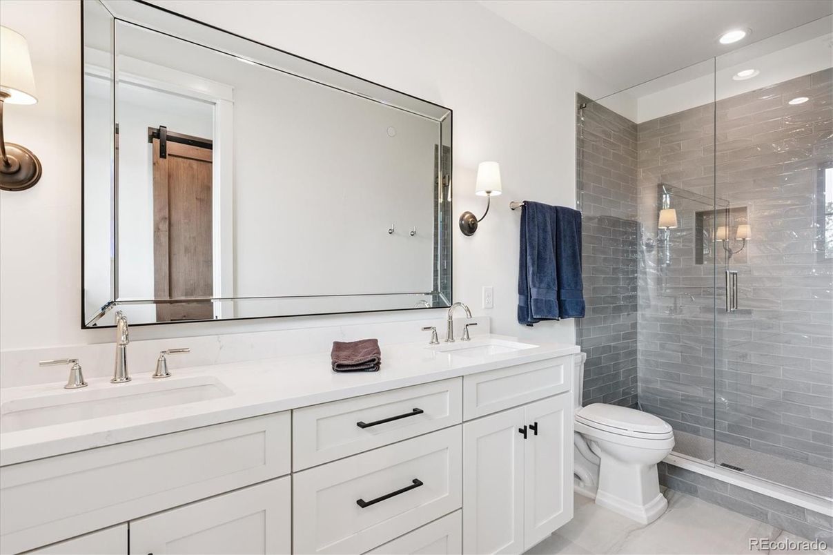 Bathroom, Dual Sink Vanities, Glass Shower, Interior, Recessed Lighting