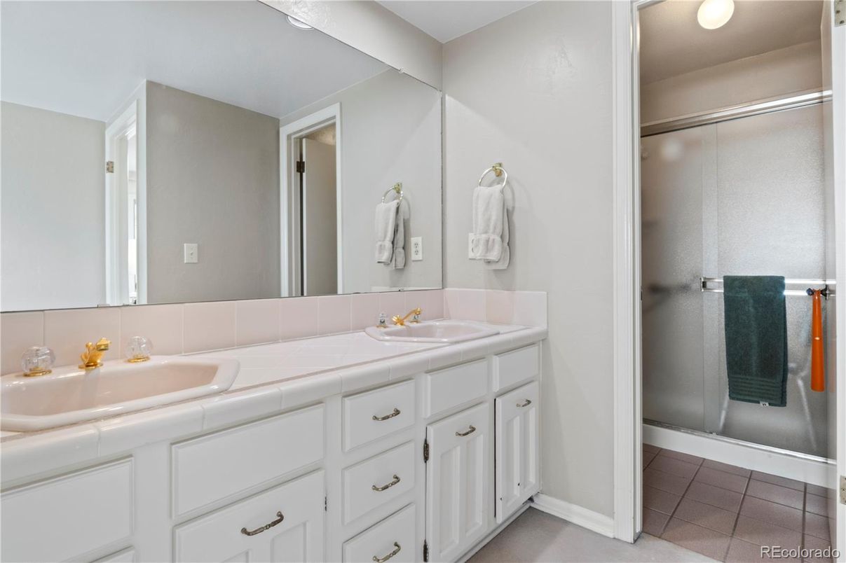 Bathroom, Dual Sink Vanities, Glass Shower, Interior, Tile Countertops