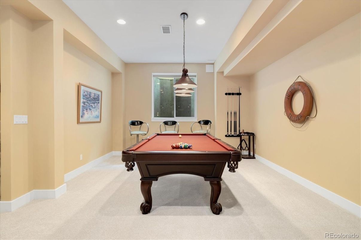 Billiard Table, Game Room, Interior, Pendant Lights, Recessed Lighting
