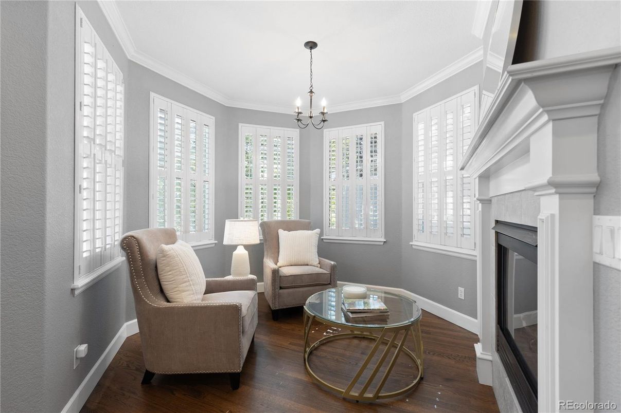 Fireplace, Interior, Pendant Lights, Wood Texture Flooring