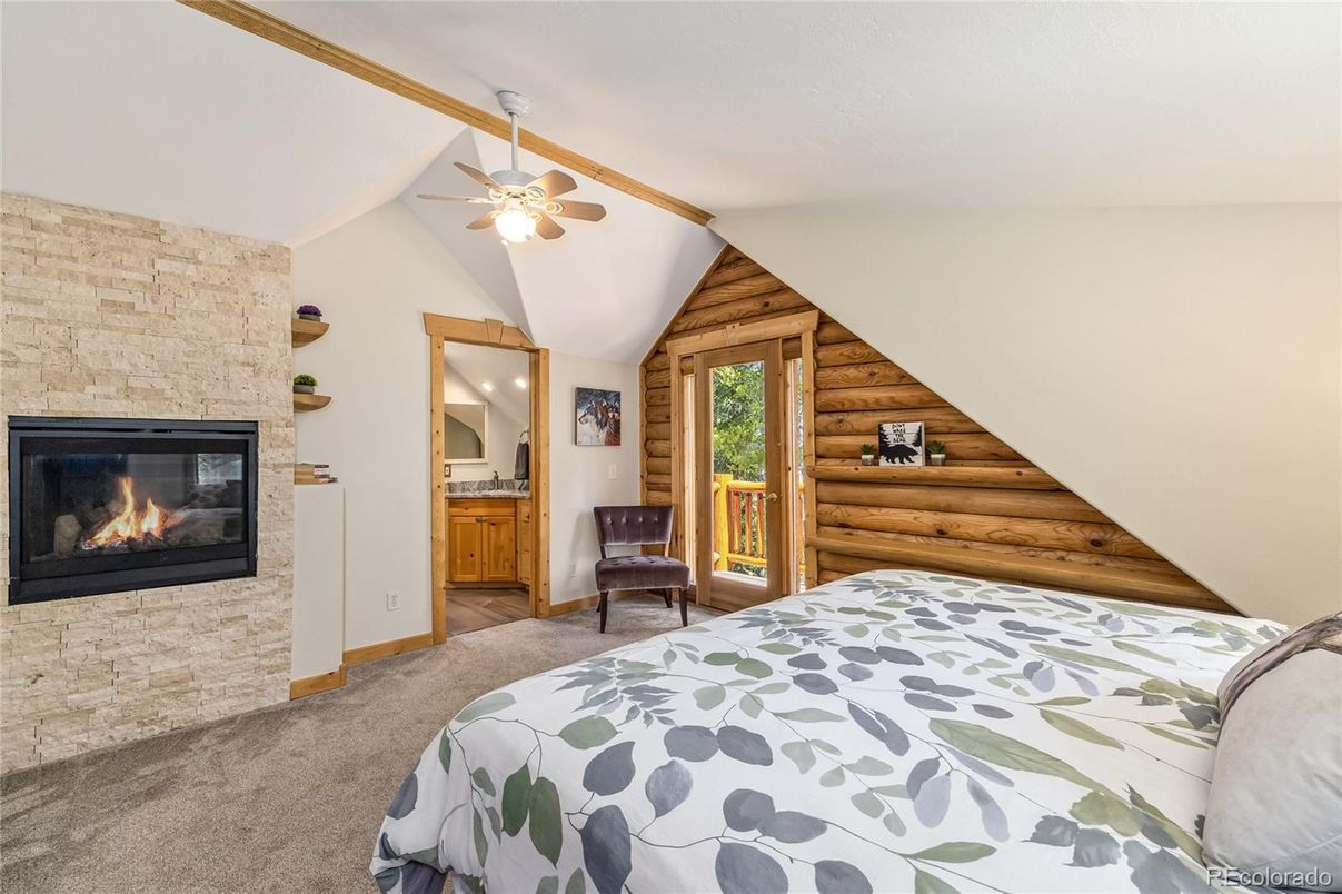 Bedroom, Fireplace, Interior, Stone Walls, Wooden Walls