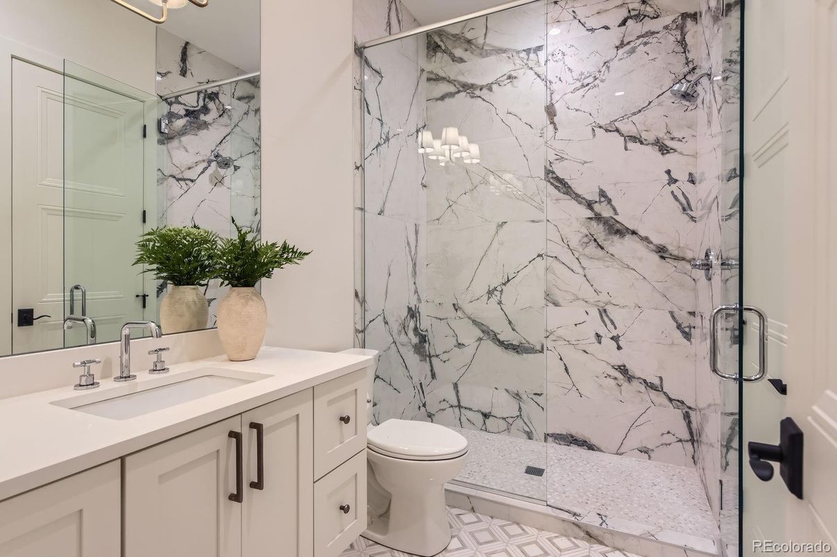 Bathroom, Glass Shower, Interior, Marble Walls