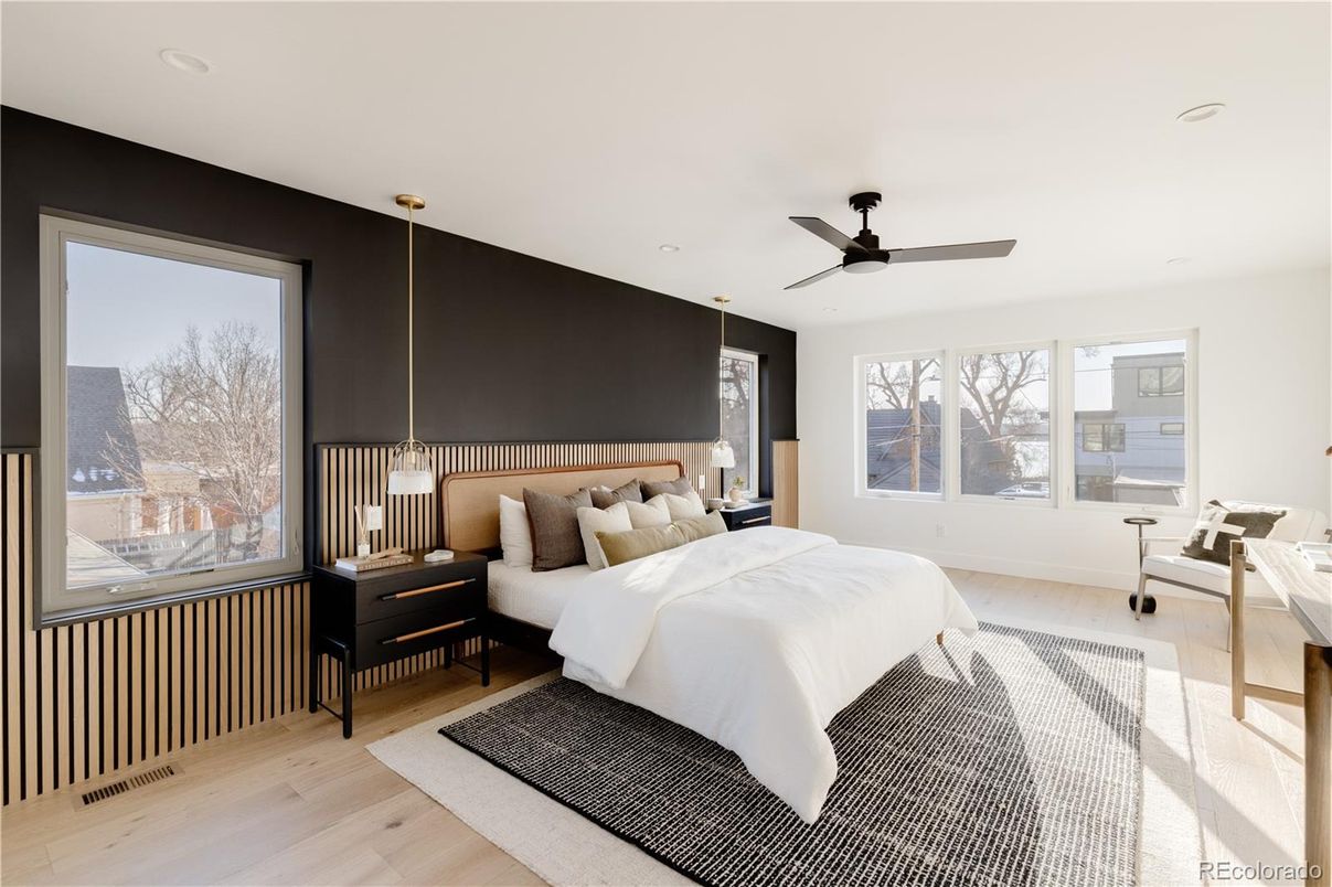 Bedroom, Interior, Recessed Lighting, Wood Texture Flooring