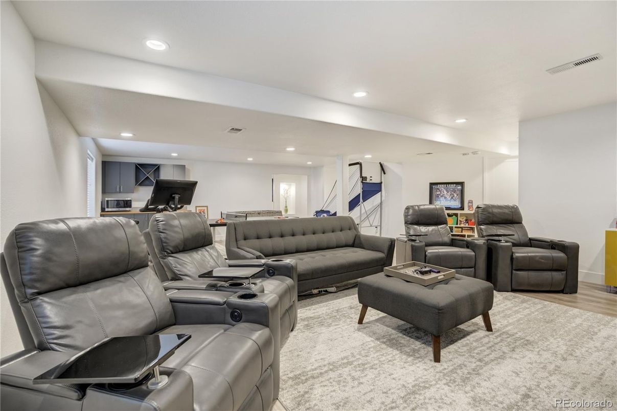 Home Theatre Room, Interior, Living room, Recessed Lighting, Wood Texture Flooring