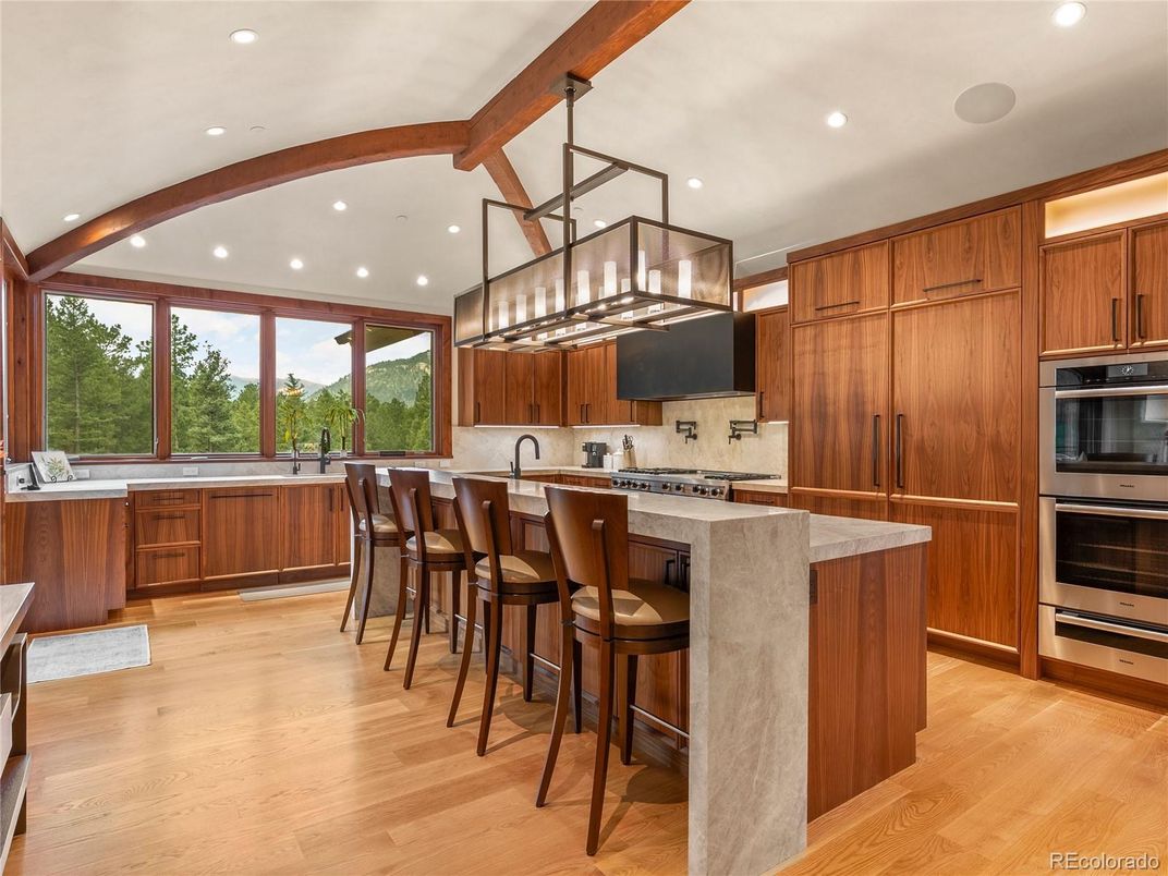 Interior, Kitchen, Recessed Lighting, Stainless Steel Appliances, Wooden Beams, Wood Texture Flooring