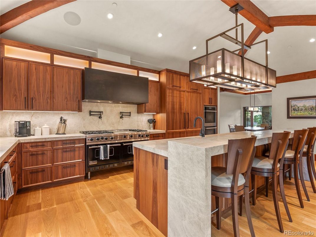 Interior, Kitchen, Recessed Lighting, Stainless Steel Appliances, Wooden Beams, Wood Texture Flooring