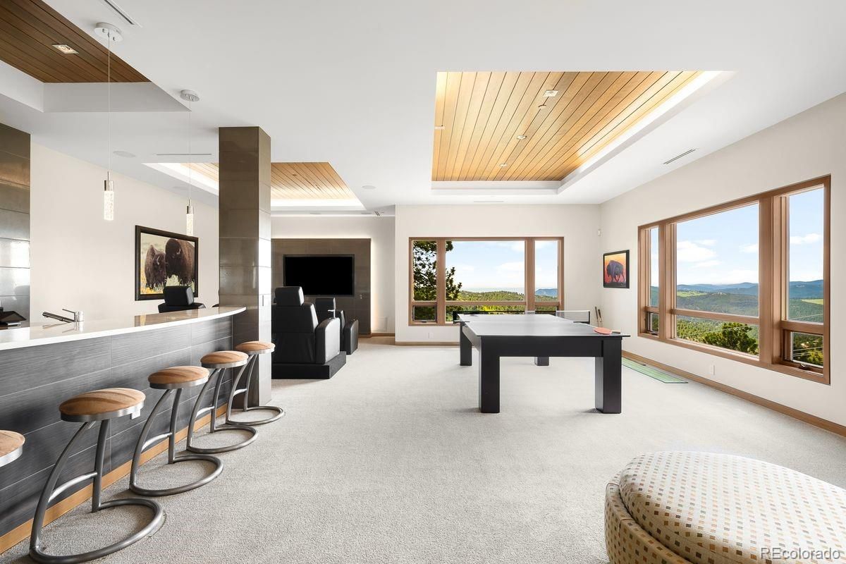 Billiard Table, Game Room, Interior, Pendant Lights, Recessed Lighting, Water, Wooden Ceilings