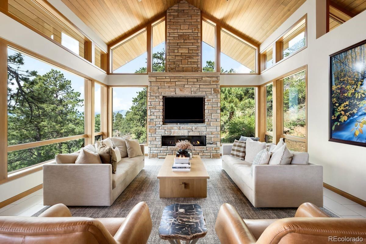 Fireplace, Interior, Living room, Stone Walls, Wooden Ceilings