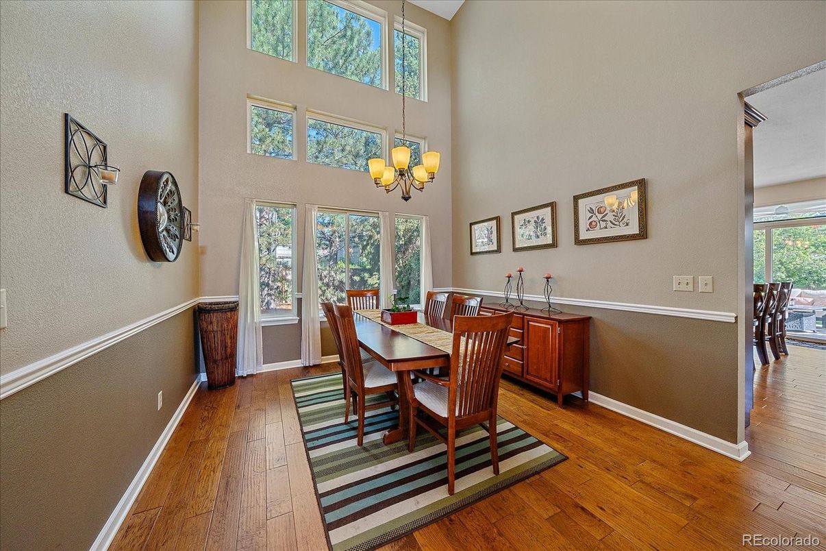 Chandelier, Dining room, Interior, Wood Texture Flooring