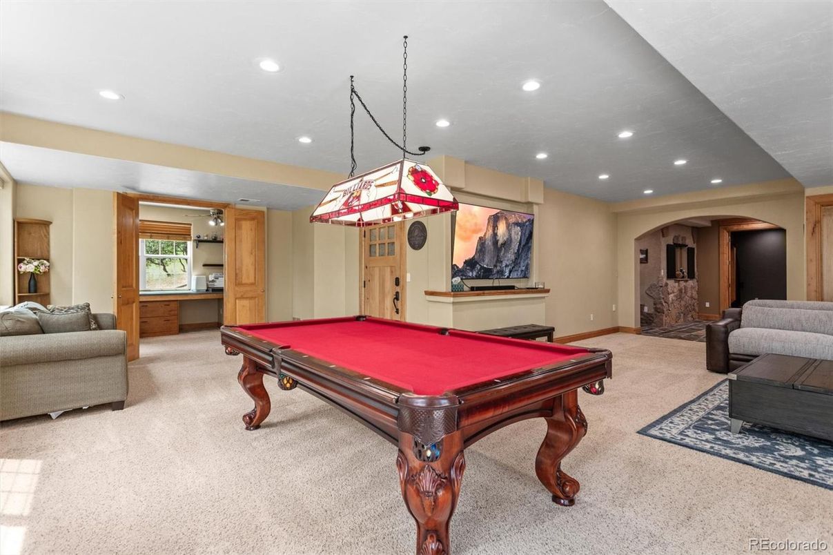 Billiard Table, Game Room, Interior, Pendant Lights, Recessed Lighting