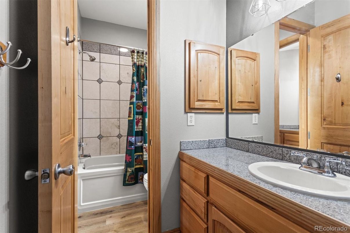 Bathroom, Interior, Tile Countertops, Wood Texture Flooring