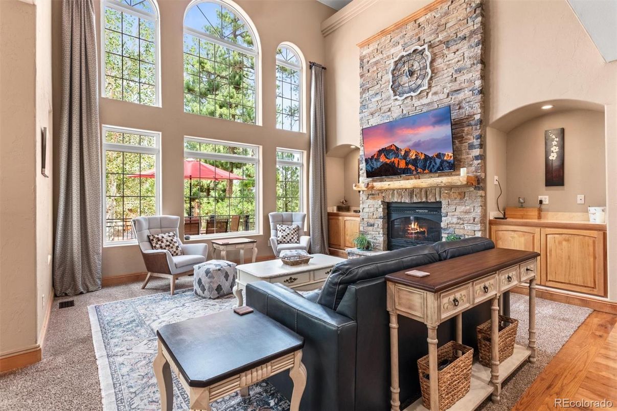 Fireplace, Interior, Living room, Stone Walls, Wood Texture Flooring