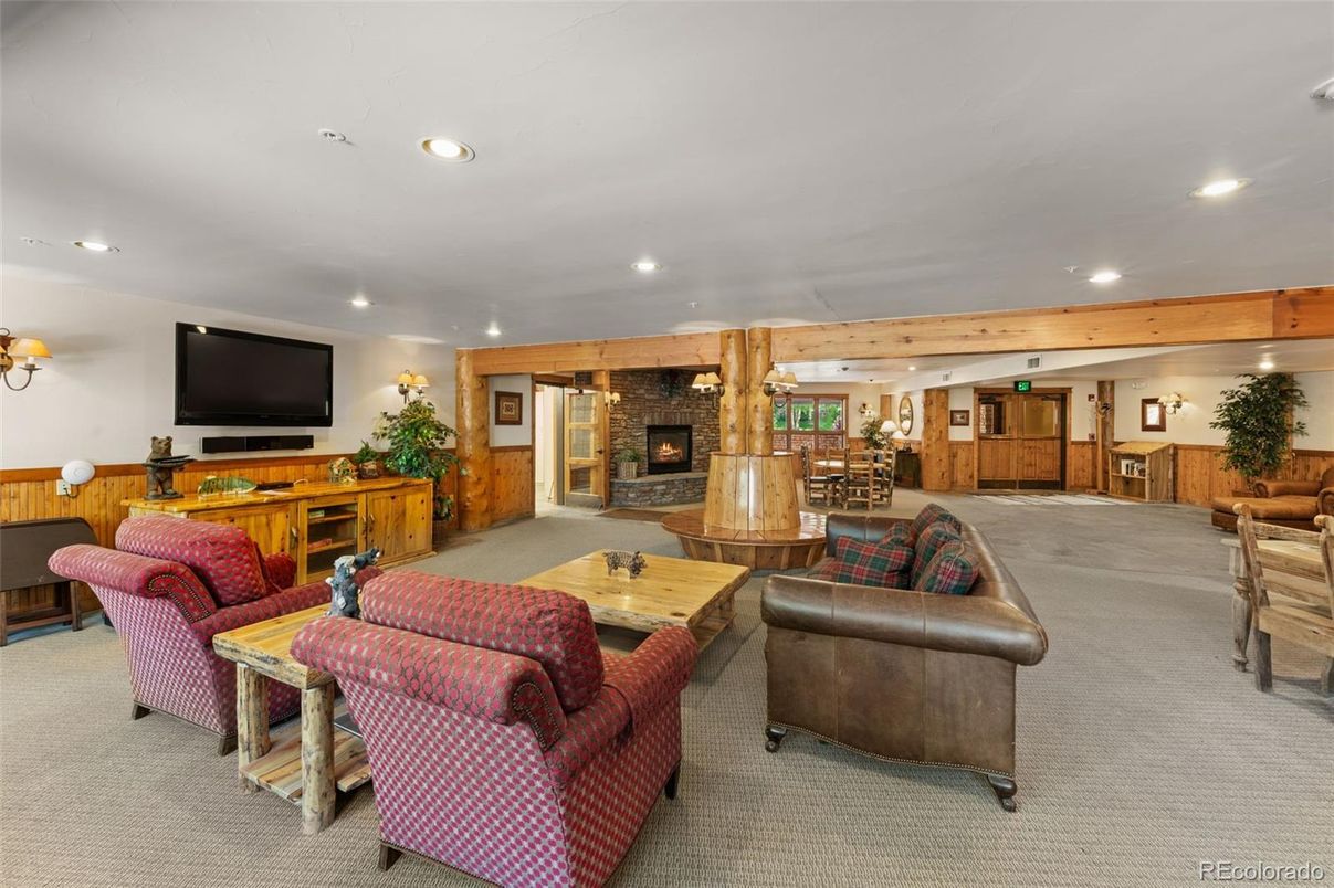 Dining room, Fireplace, Interior, Living room, Recessed Lighting