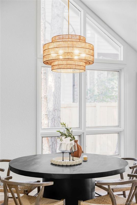 Chandelier, Dining room, Interior, Wood Texture Flooring