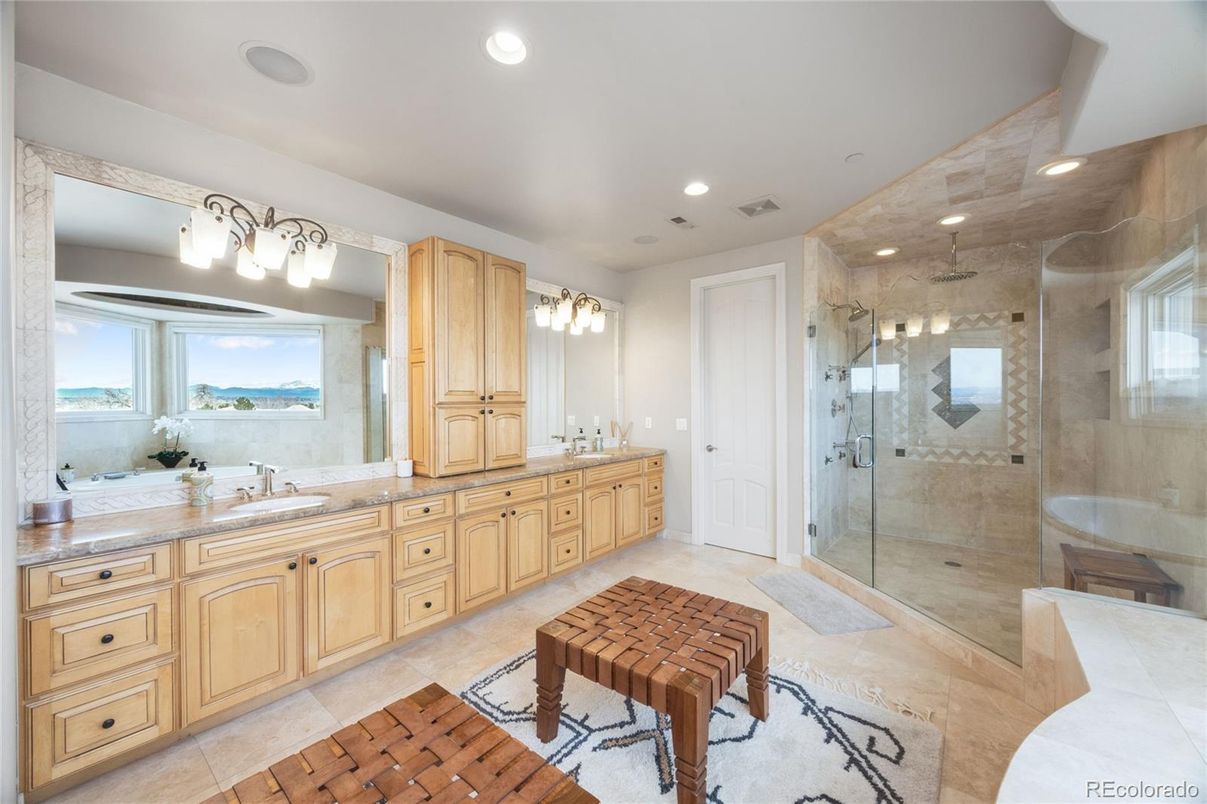 Bathroom, Dual Sink Vanities, Glass Shower, Interior, Recessed Lighting