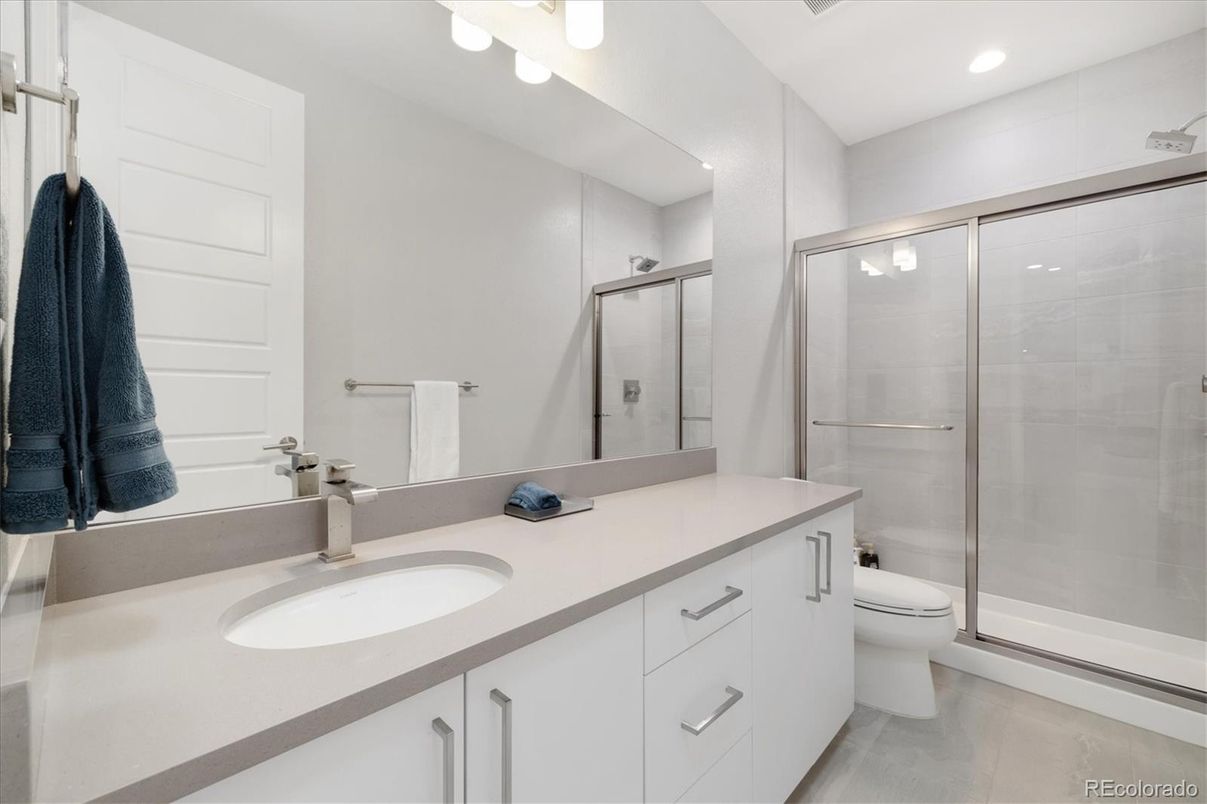 Bathroom, Dual Sink Vanities, Glass Shower, Interior, Recessed Lighting