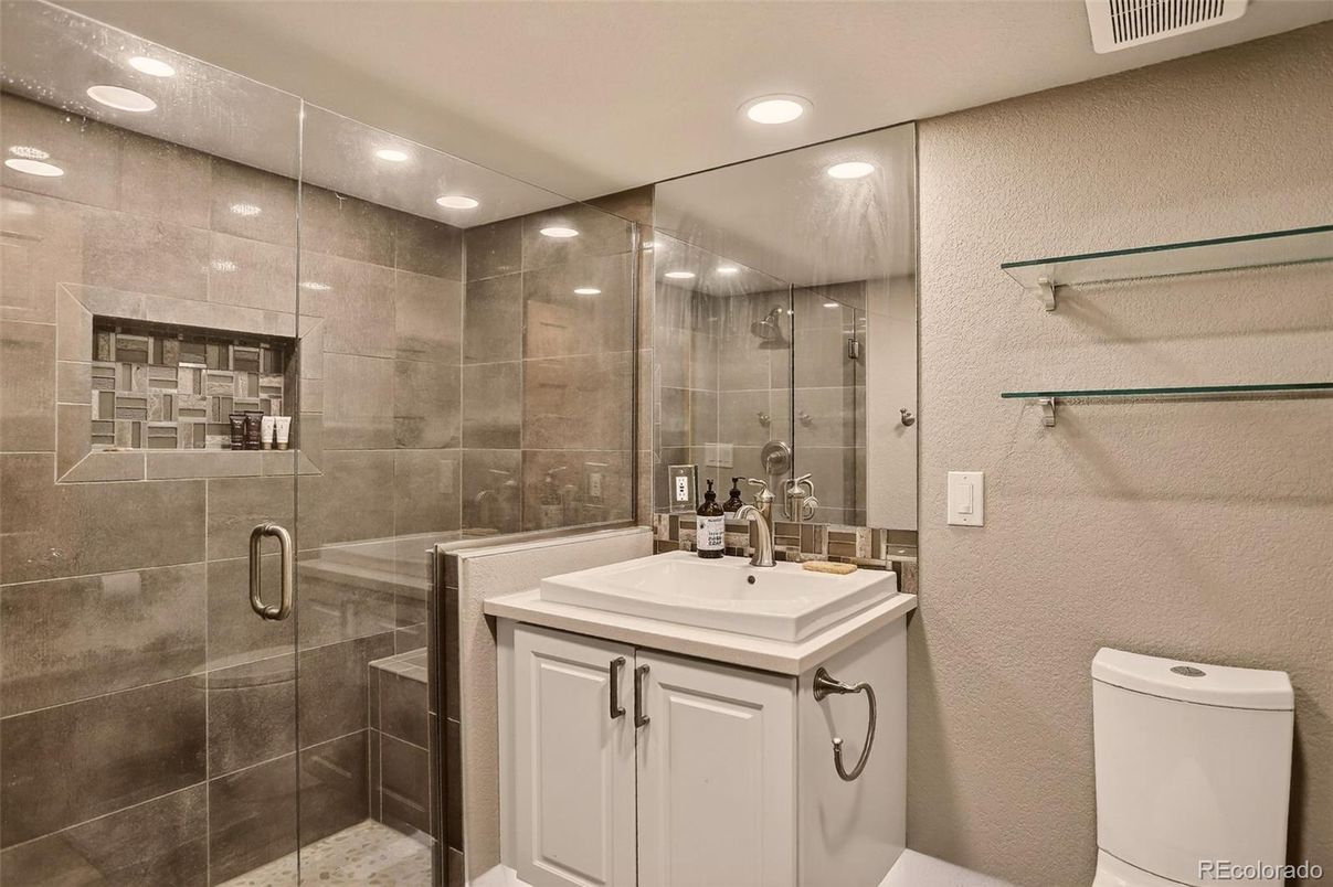 Bathroom, Glass Shower, Interior, Recessed Lighting
