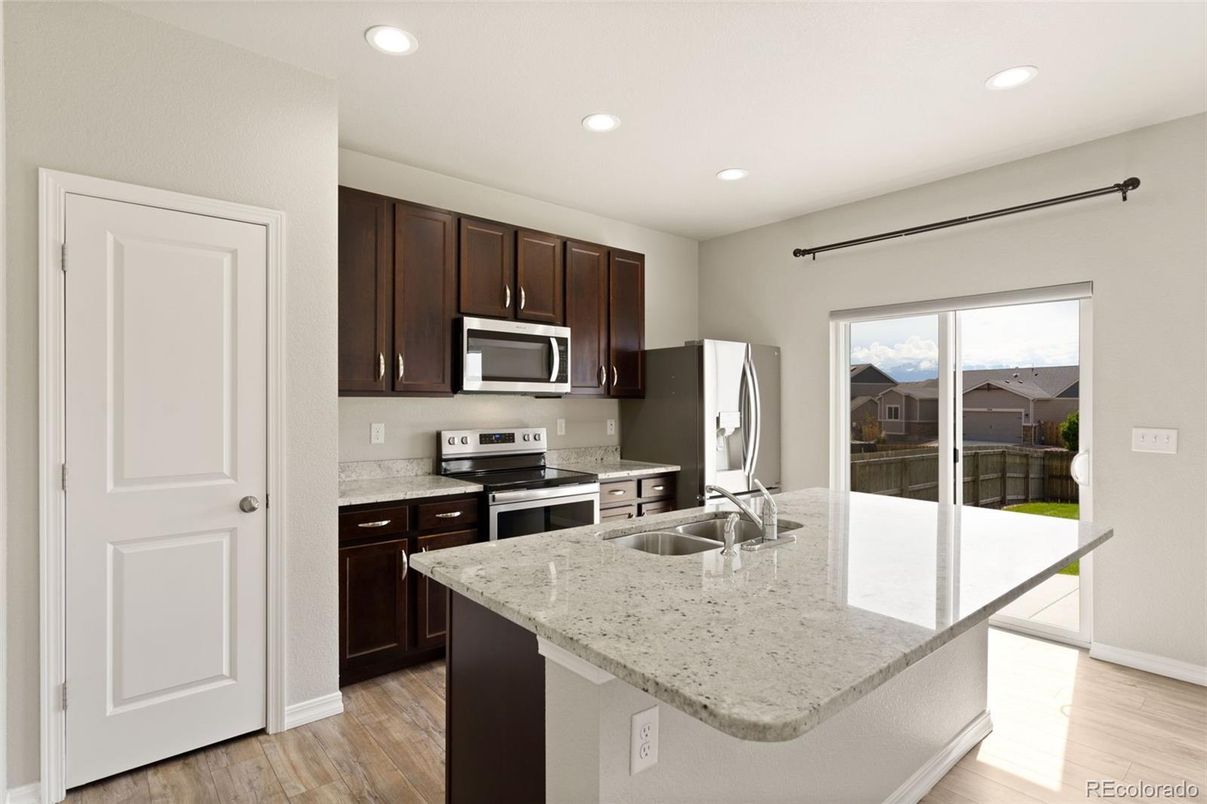 Interior, Kitchen, Recessed Lighting, Wood Texture Flooring