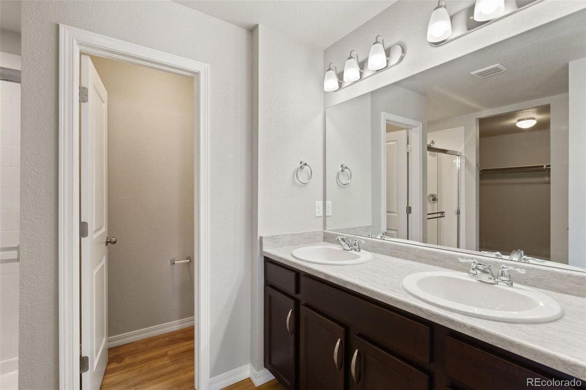 Bathroom, Dual Sink Vanities, Interior, Wood Texture Flooring