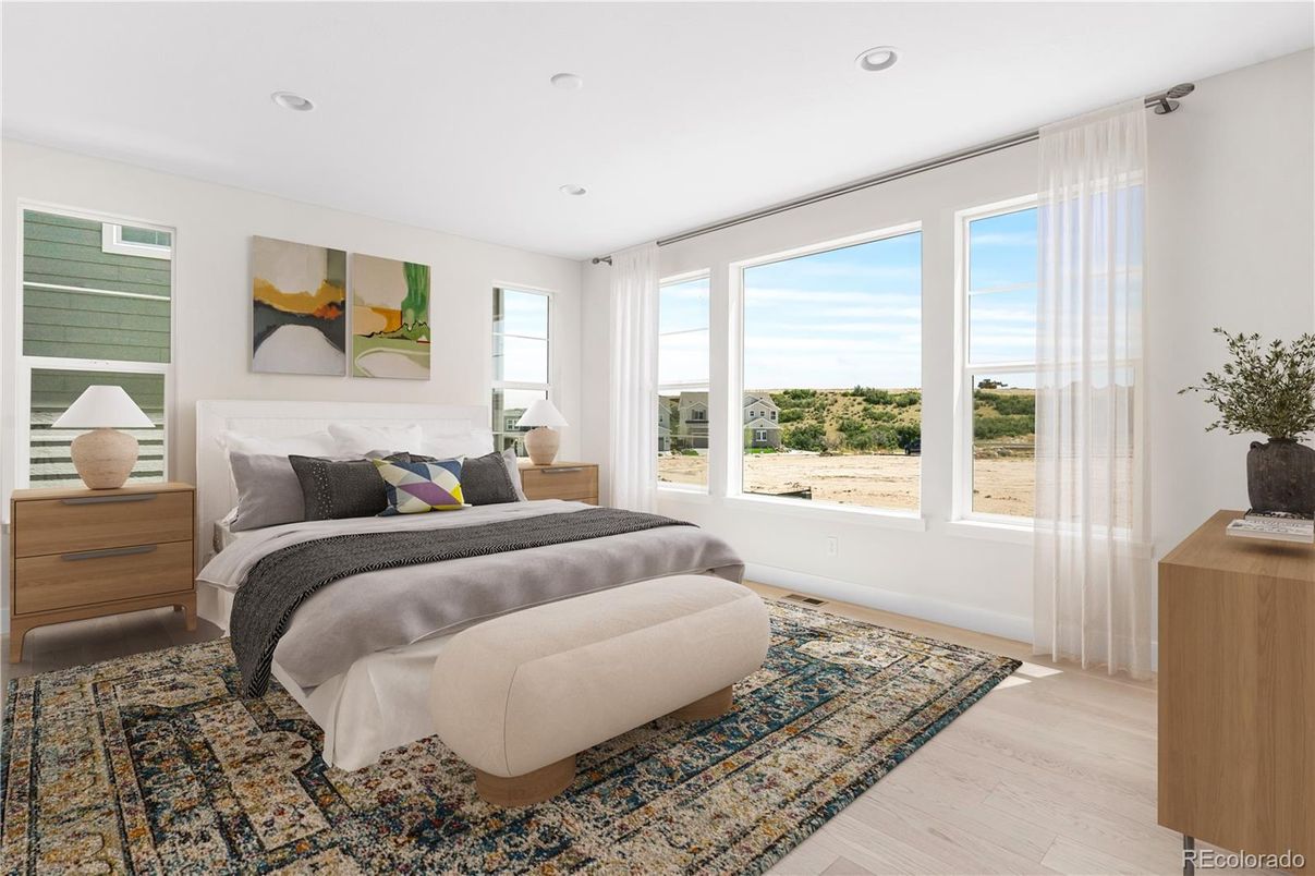 Bedroom, Interior, Recessed Lighting, Wood Texture Flooring
