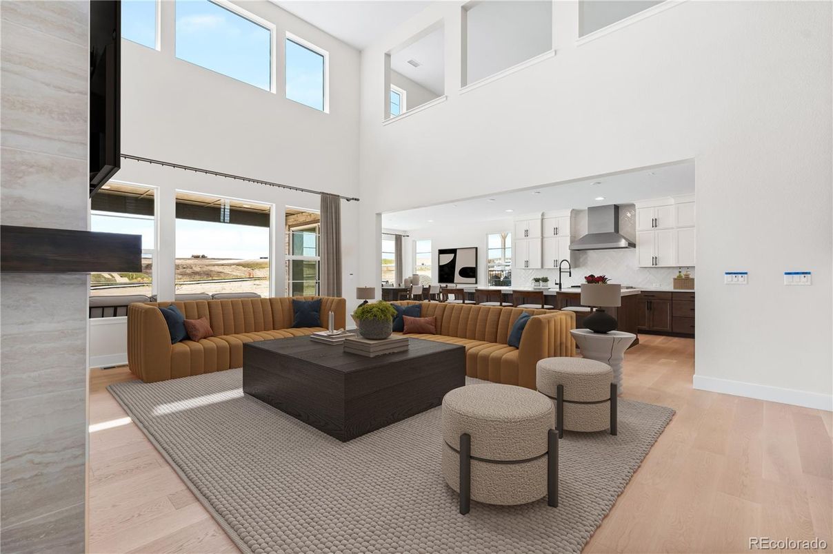 Interior, Kitchen, Living room, Recessed Lighting, Wood Texture Flooring