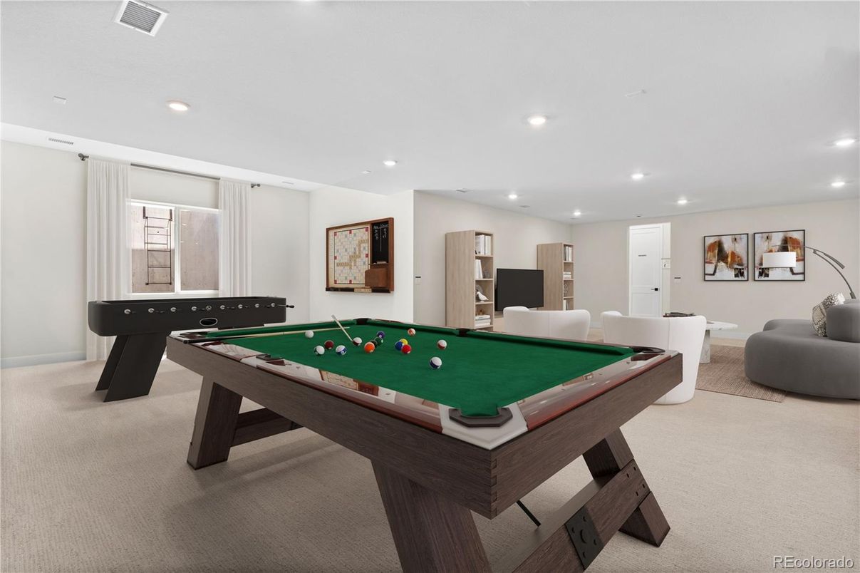 Billiard Table, Game Room, Interior, Recessed Lighting