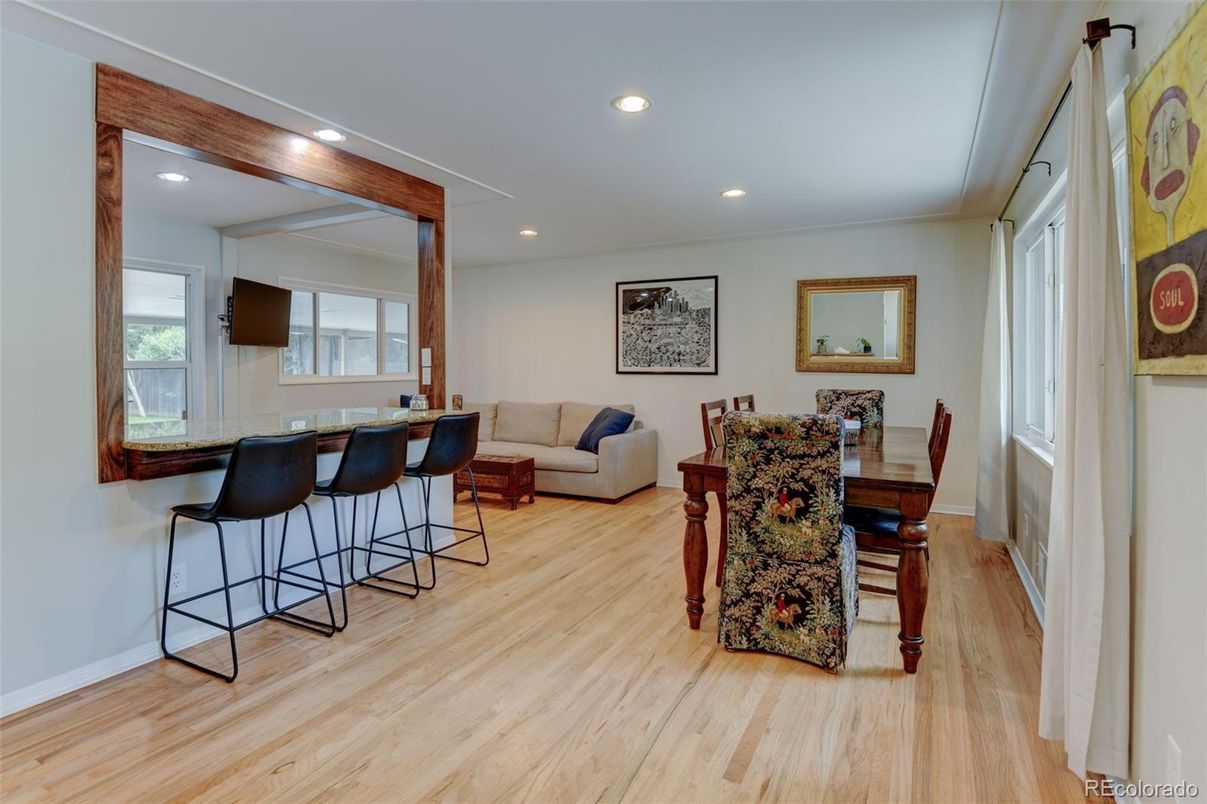 Dining room, Interior, Recessed Lighting, Wood Texture Flooring