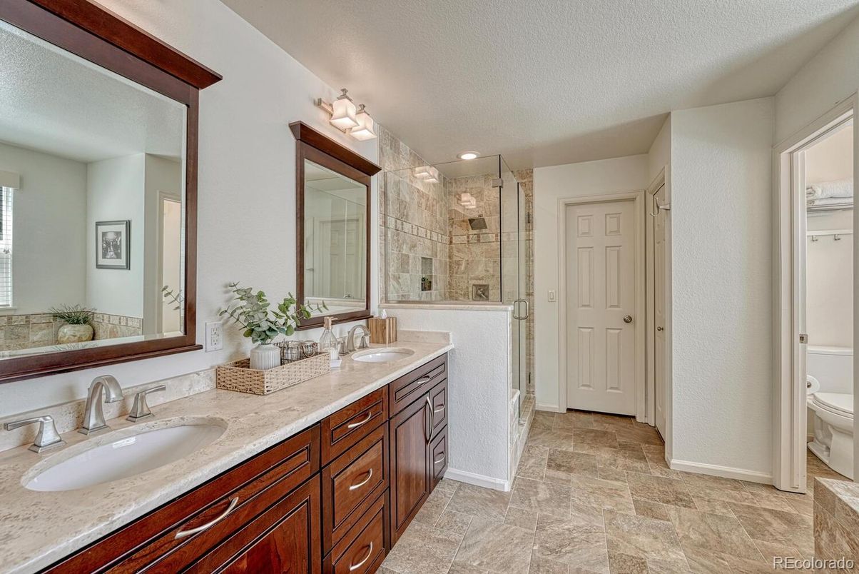 Bathroom, Dual Sink Vanities, Glass Shower, Interior, Recessed Lighting