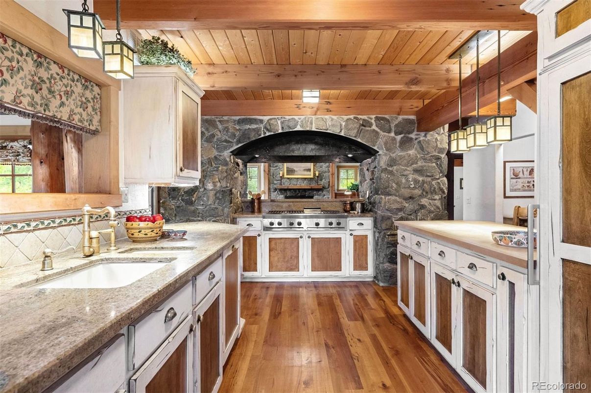 Interior, Kitchen, Stone Walls, Wooden Beams, Wooden Ceilings, Wood Texture Flooring