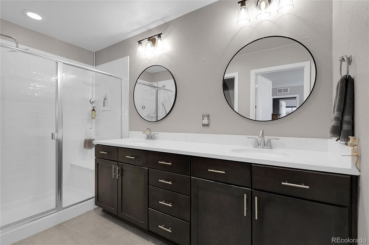 Bathroom, Dual Sink Vanities, Glass Shower, Interior, Recessed Lighting