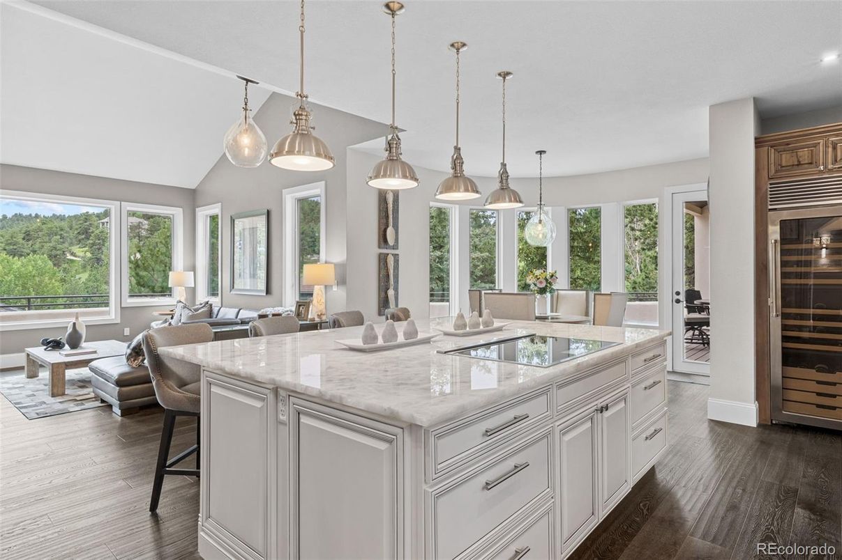 Dining room, Interior, Kitchen, Living room, Pendant Lights, Recessed Lighting, Wood Texture Flooring