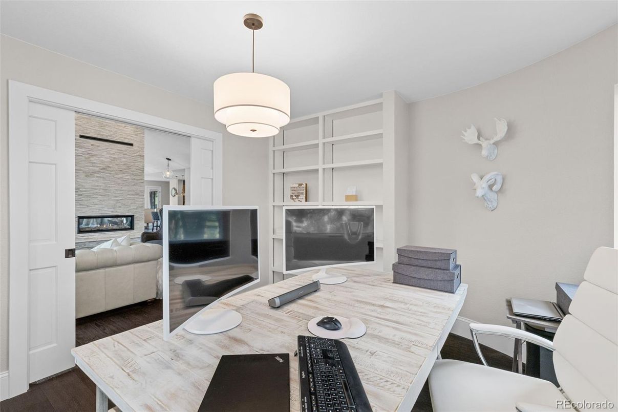 Dining room, Interior, Living room, Pendant Lights, Wood Texture Flooring