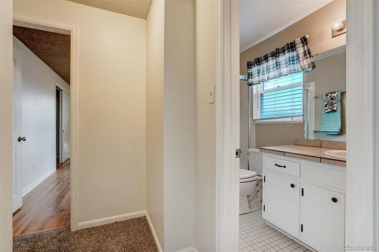 Bathroom, Interior, Tile Countertops, Wood Texture Flooring