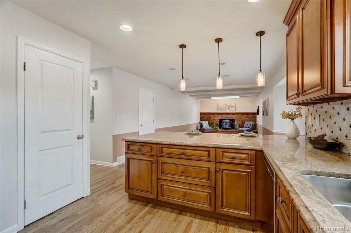 Interior, Kitchen, Pendant Lights, Recessed Lighting, Wood Texture Flooring