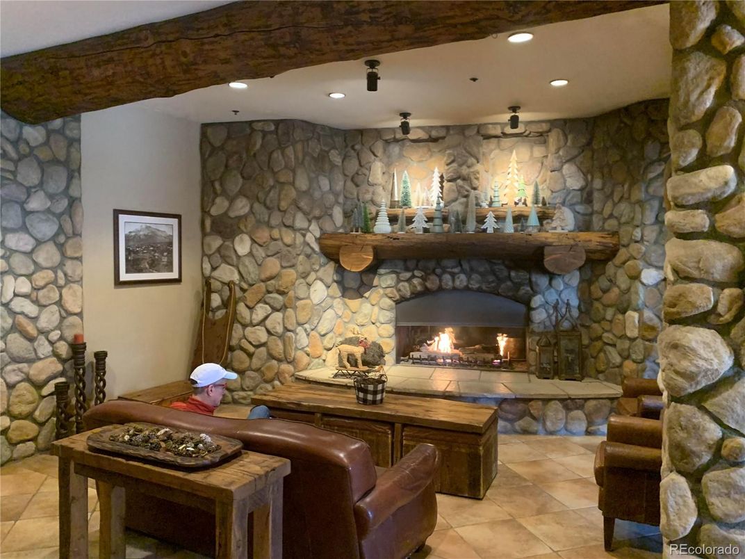 Fireplace, Interior, Recessed Lighting, Stone Walls