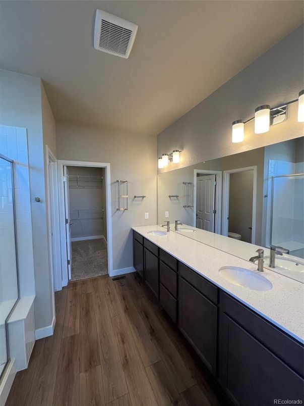 Bathroom, Dual Sink Vanities, Interior, Wood Texture Flooring