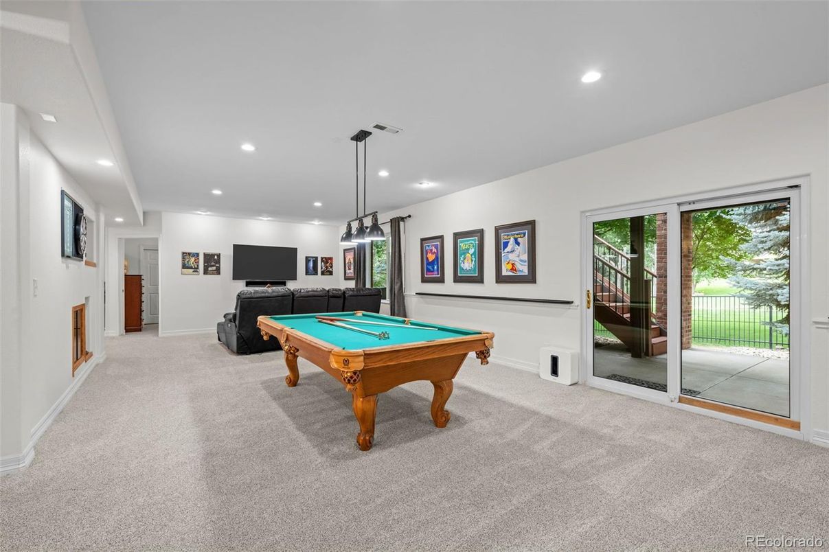 Billiard Table, Game Room, Interior, Pendant Lights, Recessed Lighting
