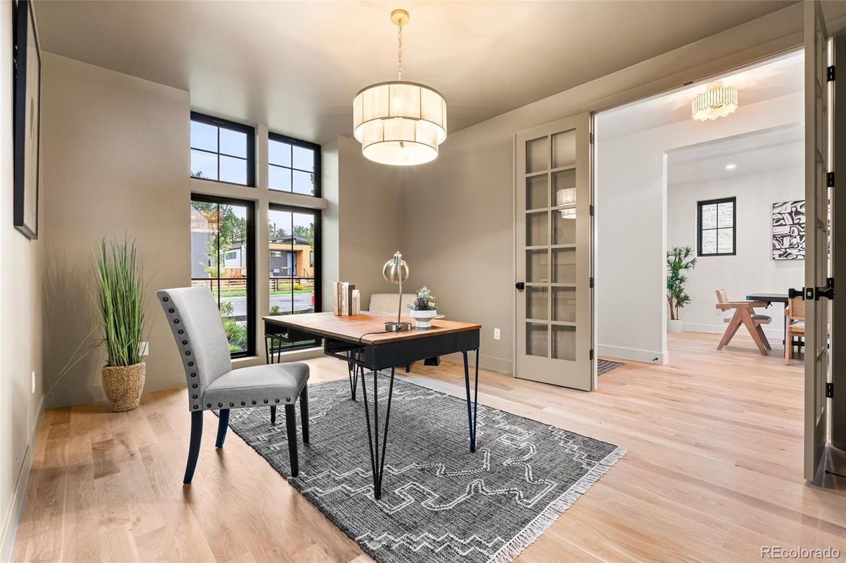 Home Office, Interior, Pendant Lights, Wood Texture Flooring