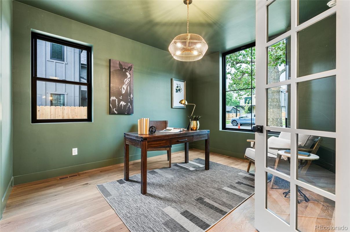 Home Office, Interior, Pendant Lights, Wood Texture Flooring