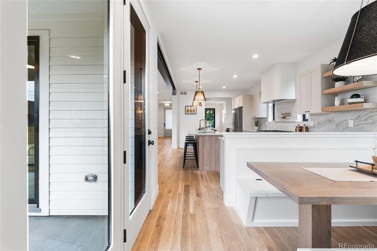 Interior, Kitchen, Pendant Lights, Recessed Lighting, Wood Texture Flooring