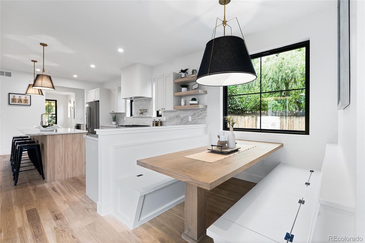 Interior, Kitchen, Pendant Lights, Recessed Lighting, Wood Texture Flooring