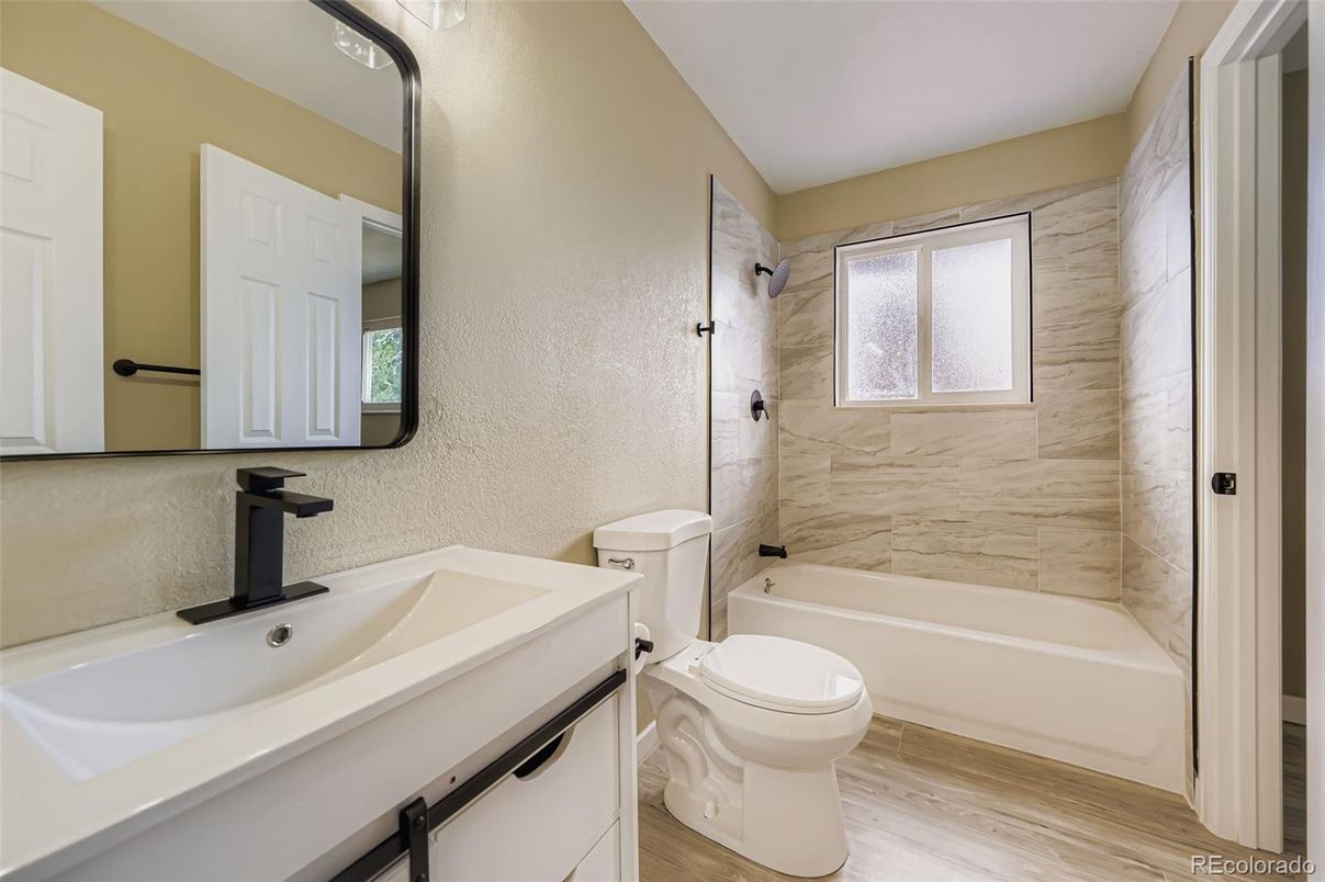 Bathroom, Interior, Marble Walls, Wood Texture Flooring