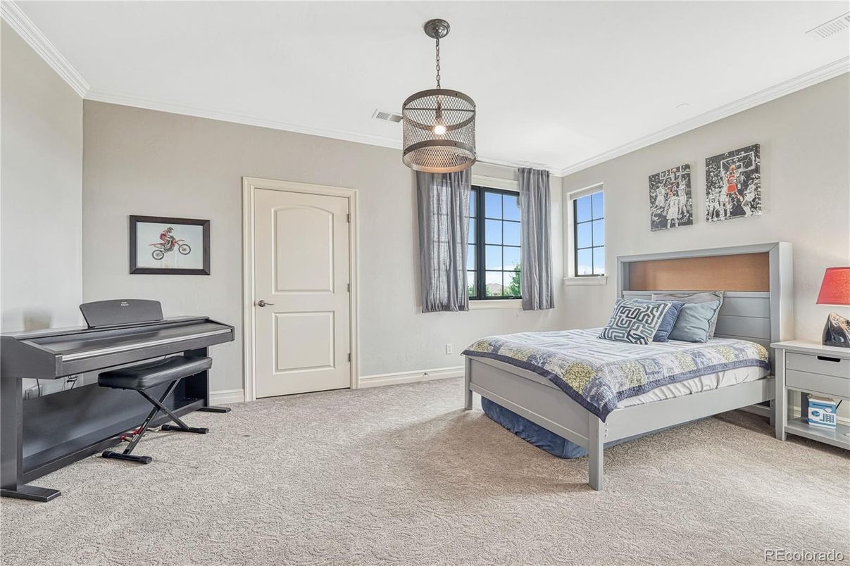Bedroom, Interior, Pendant Lights, Piano