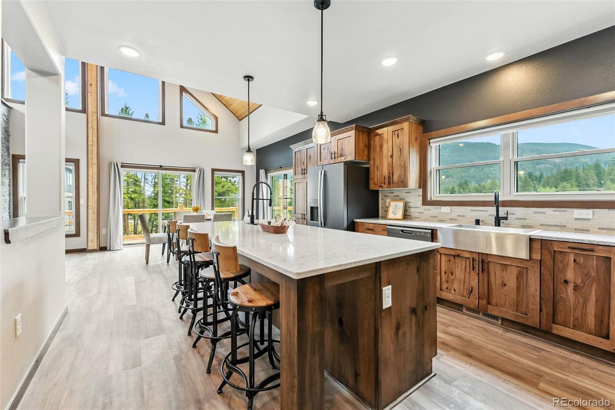 Interior, Kitchen, Pendant Lights, Recessed Lighting, Wood Texture Flooring